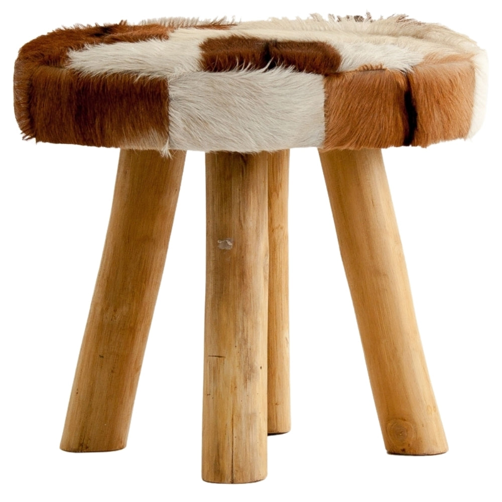 Sgabello tondo coloniale pelle