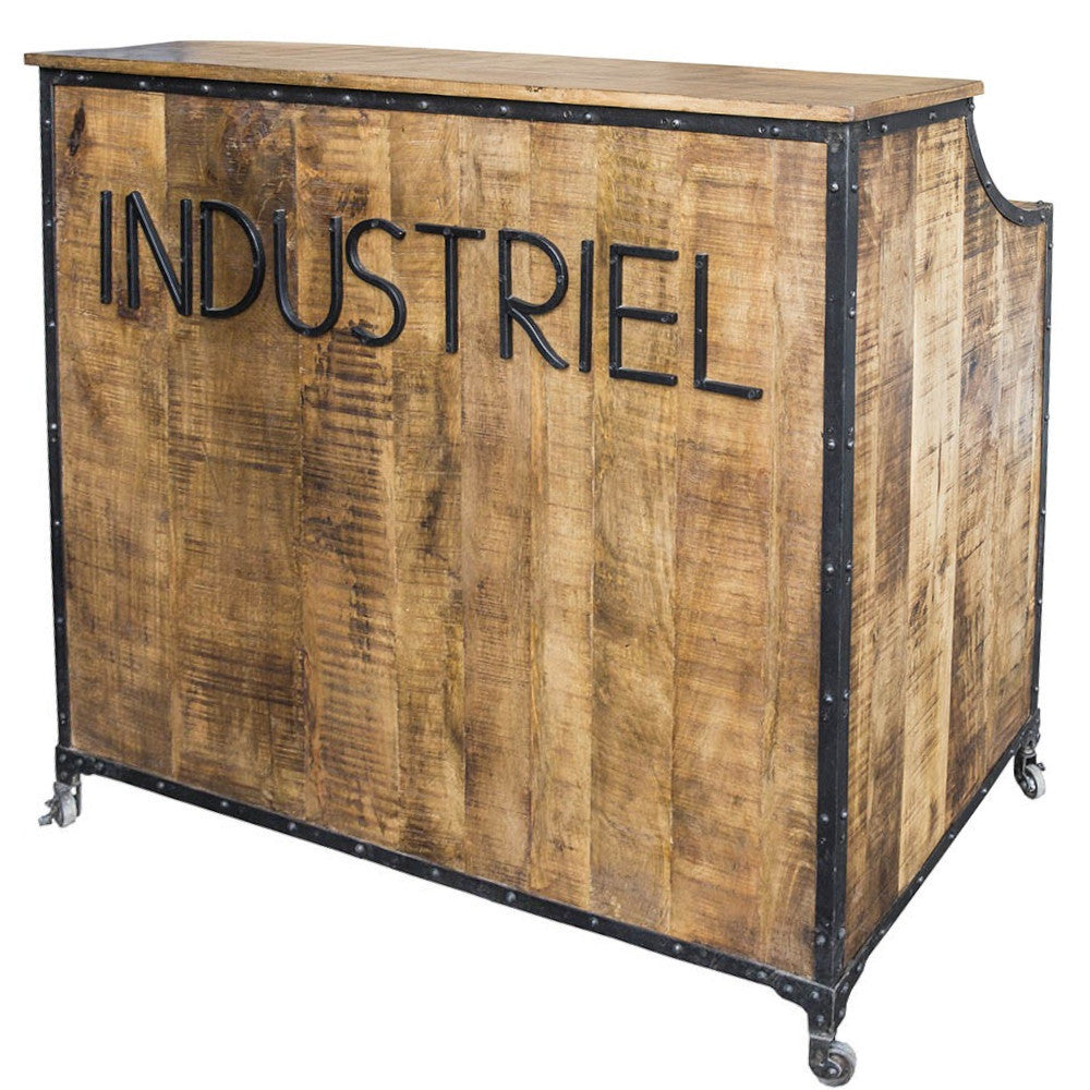 Bancone reception industrial legno e ferro