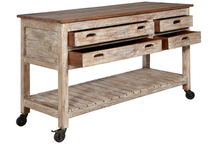 Credenza legno biancato con ruote