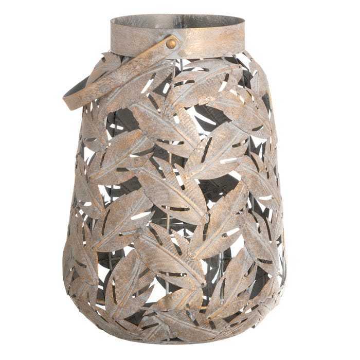 Lanterna piume metallo anticato