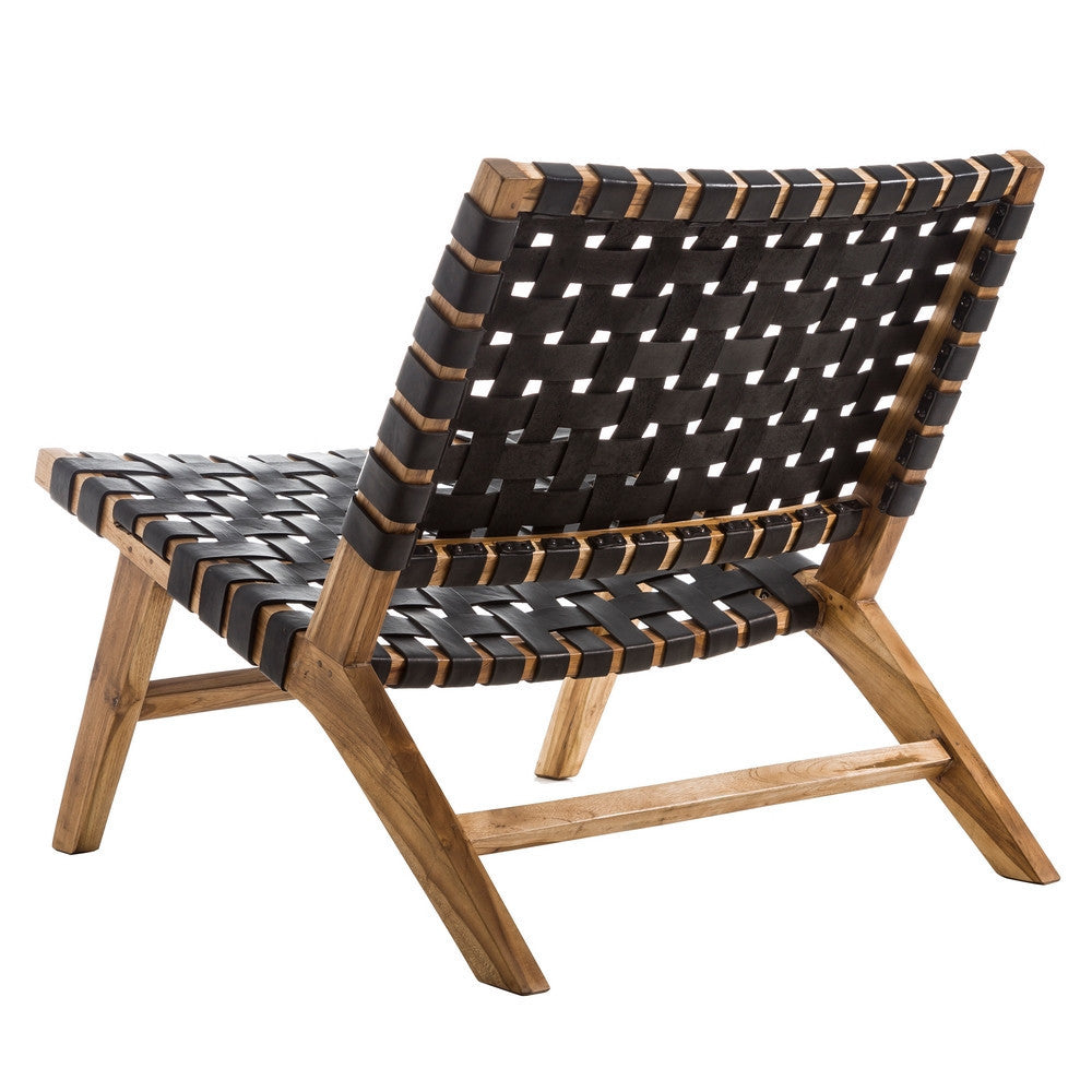 Poltroncina in teak e pelle nera