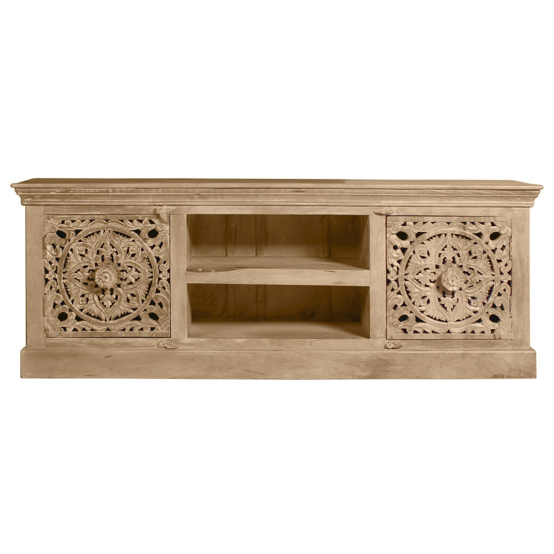 Porta tv orientale intagliato decapato