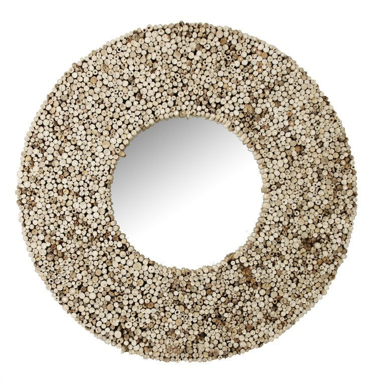 Specchio rotondo etnico in teak