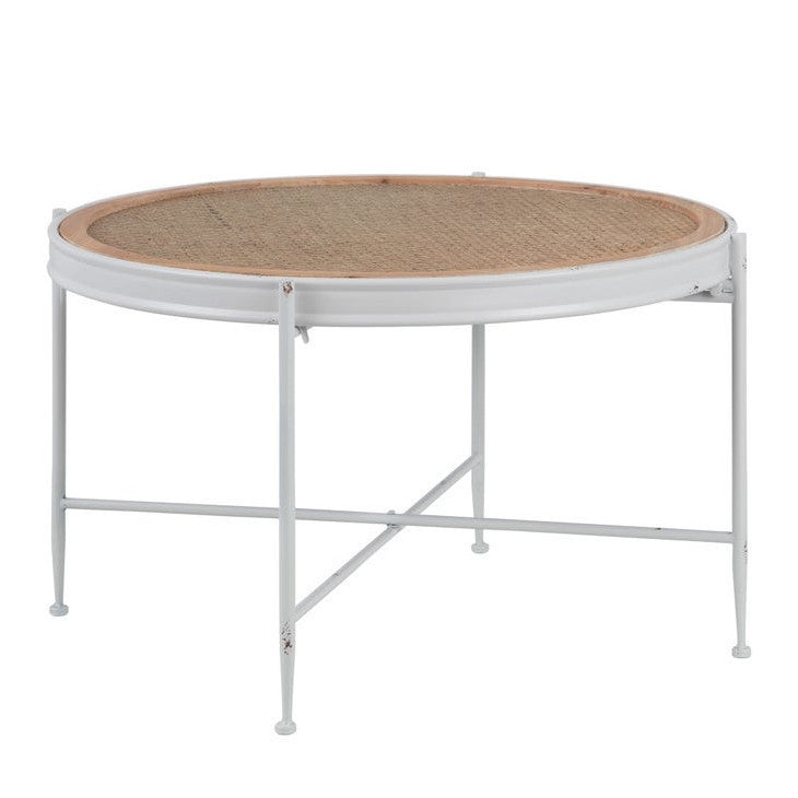 Tavolino metallo rattan naturale
