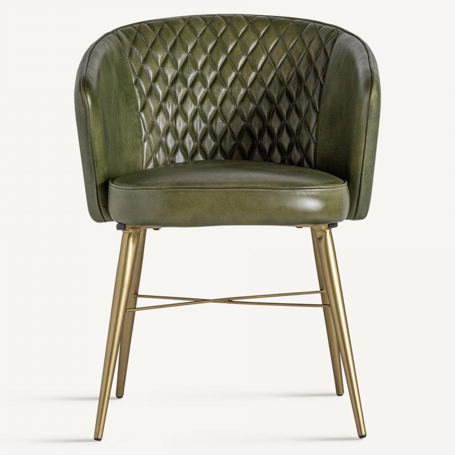 Sedia elegante pelle verde oro