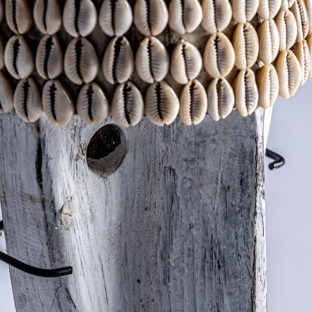 Statua maschera etnica legno bianco shabby