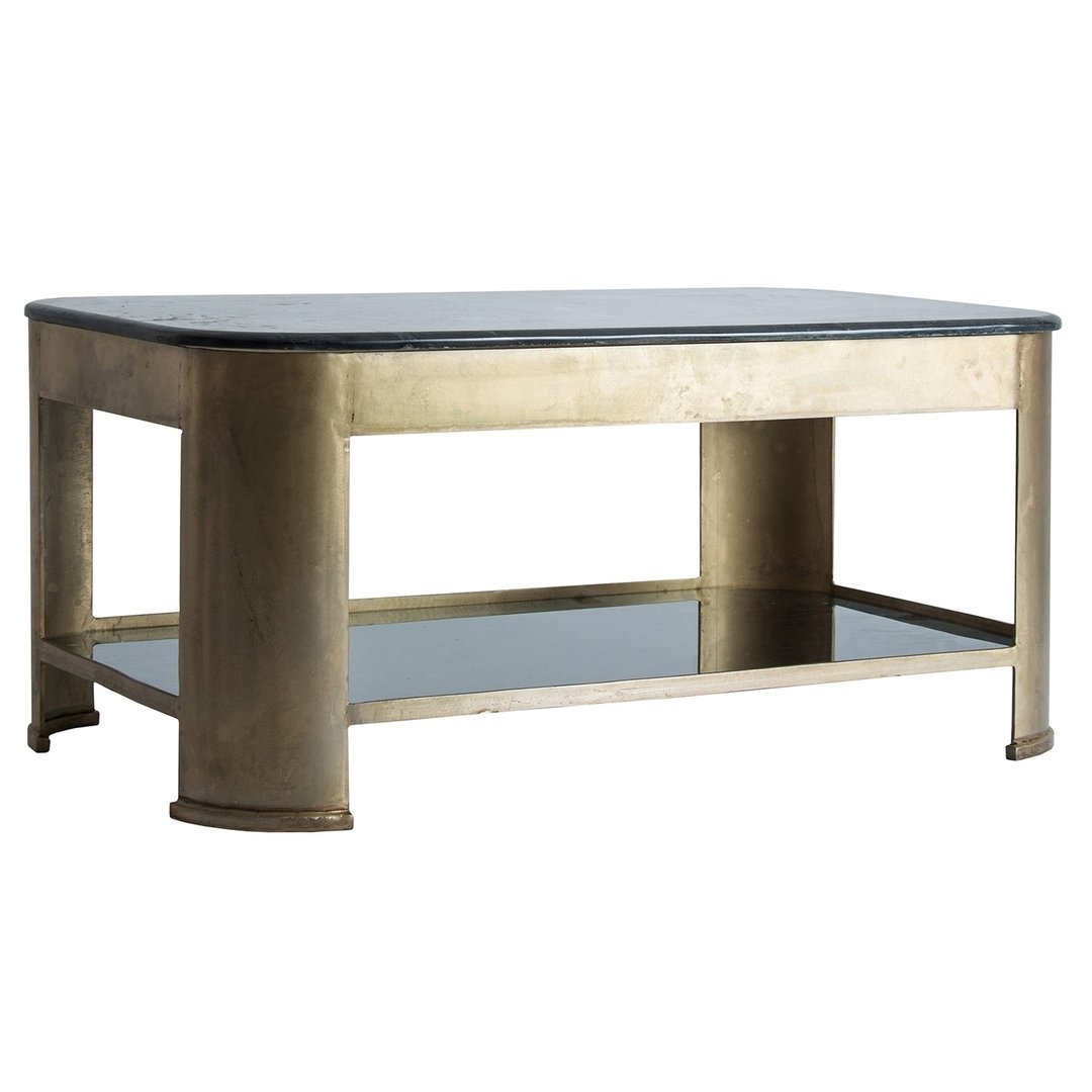 Tavolino art decò dorato e marmo