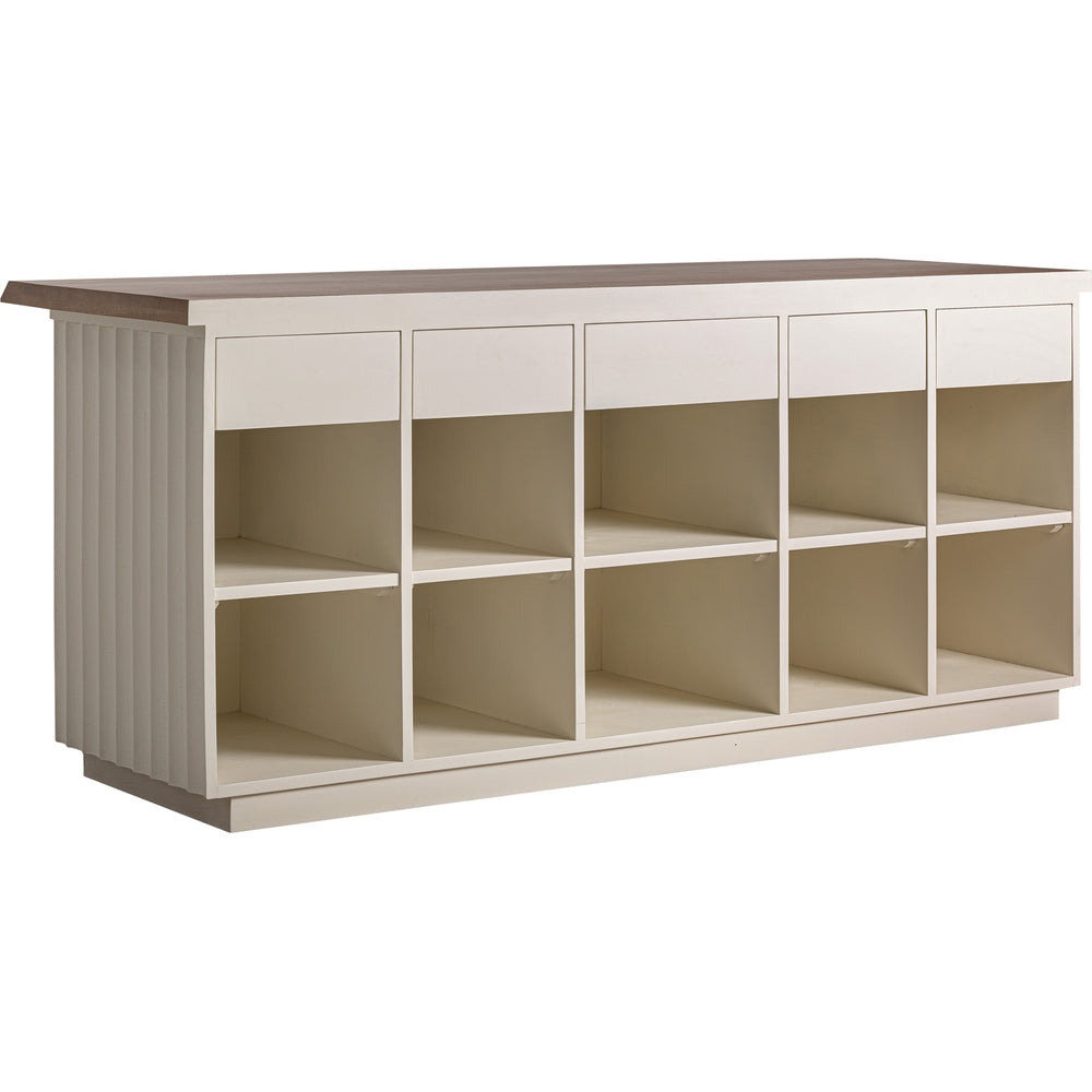 Bancone Reception Fluted Bianco Decapato e Legno Naturale