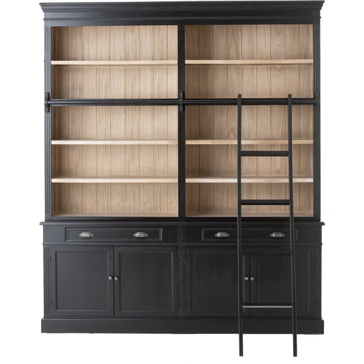 Libreria nera shabby chic con scala in legno massello