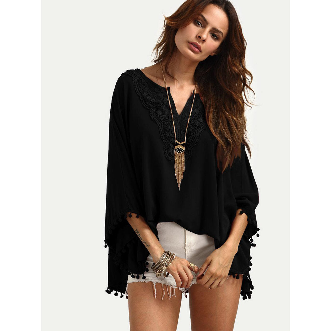 Blusa etnica nera elegante