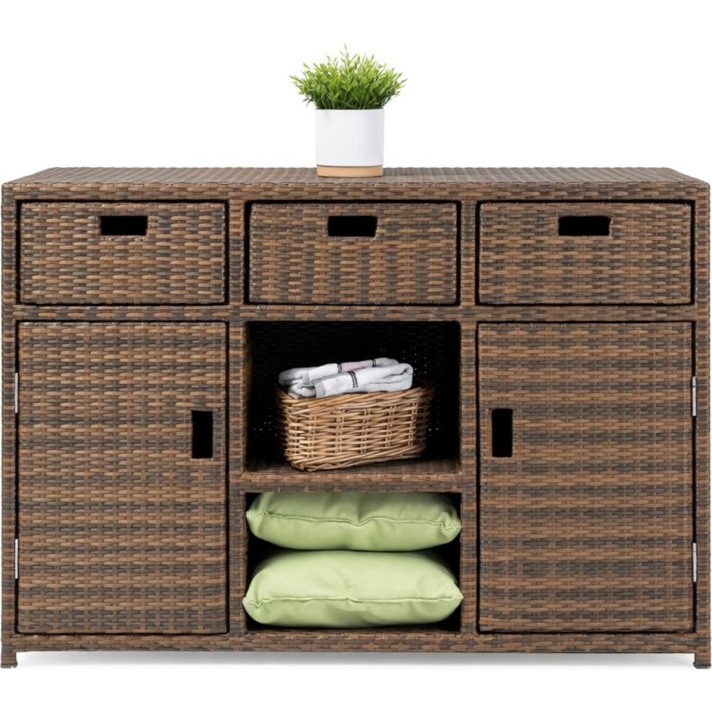 Madia da esterno in polyrattan con cassetti e ante