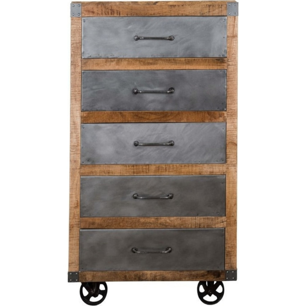 Cassettiera Industrial di lusso in legno di mango e metallo zincato.