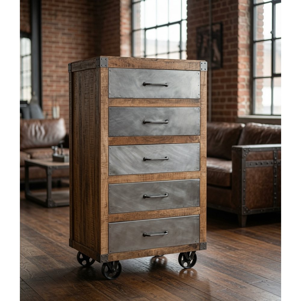 Mobile industrial chic ideale per loft, studio, camera e ambienti di prestigio.