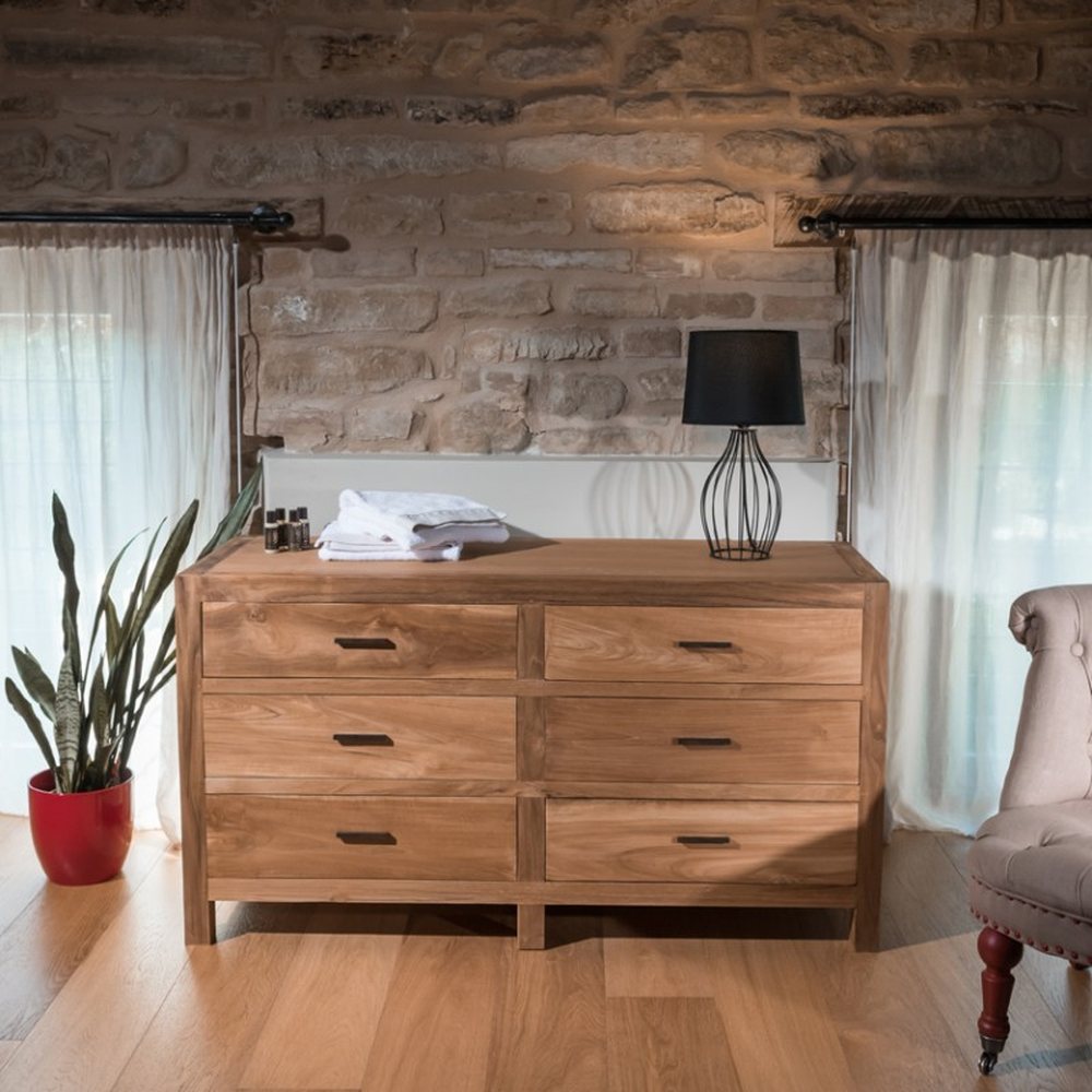 Cassettiera Country Chic in Teak Massello Naturale Wide