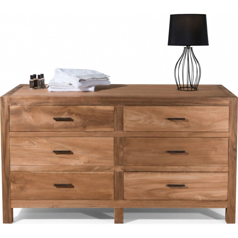 Cassettiera country chic in teak massello 6 cassetti
