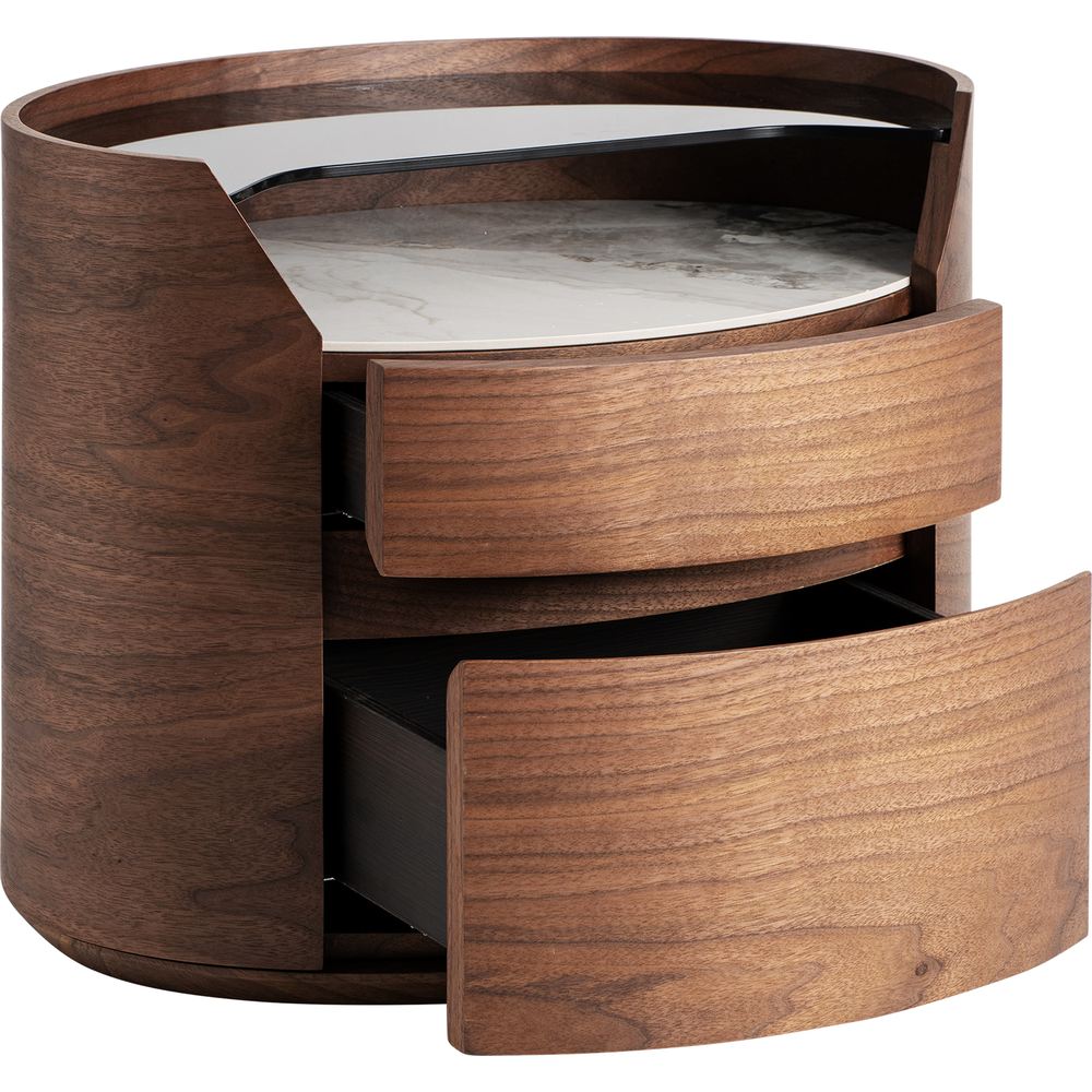 Comodino di Lusso Curvo in Noce e Marmo - Organic Modern