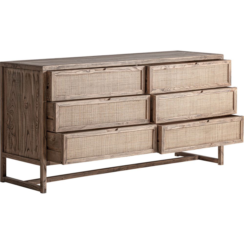 Cassettiera Grande Lusso in Olmo e Rattan Naturale