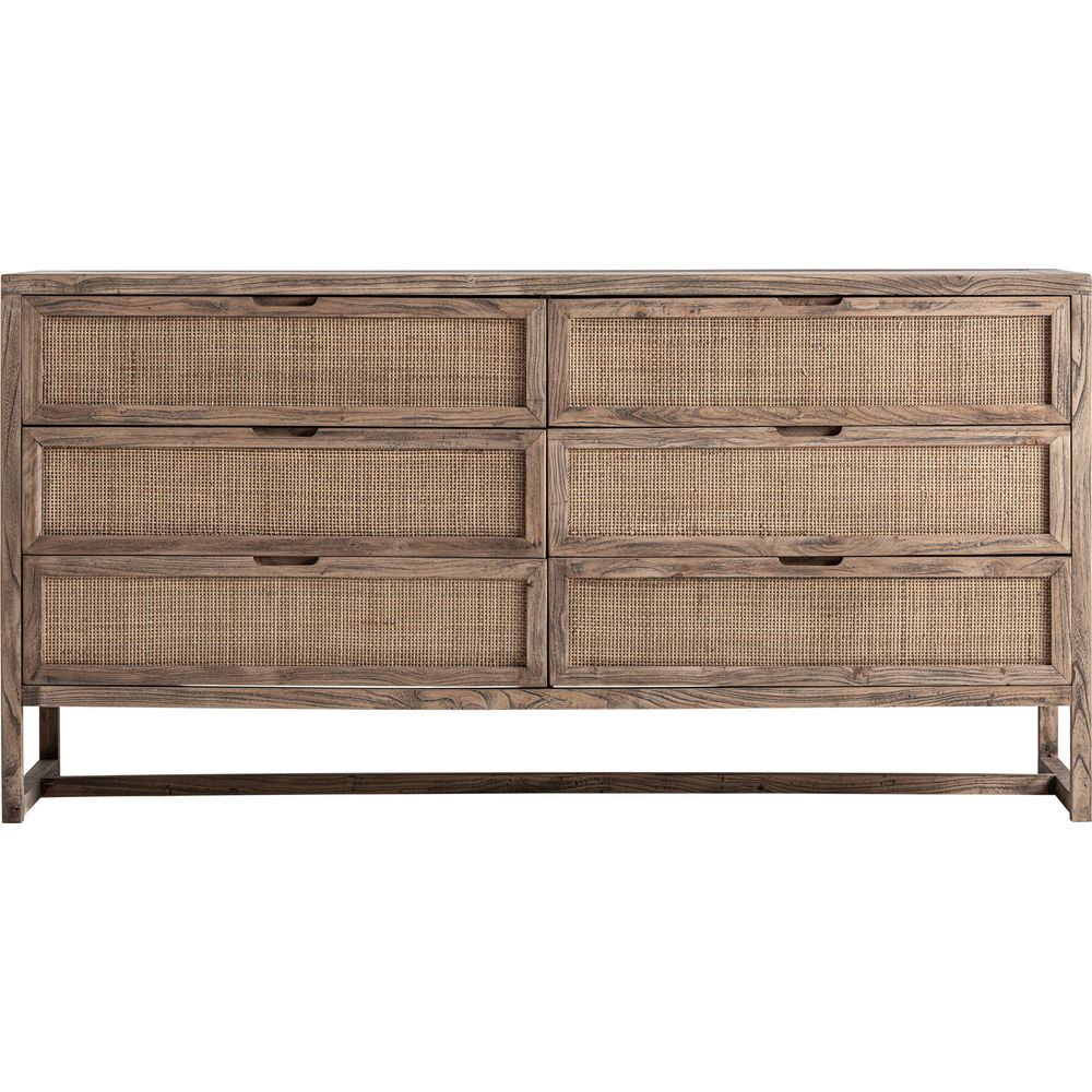 Cassettiera grande in legno di olmo e rattan naturale