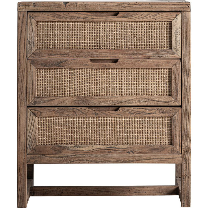 Comodino in legno di olmo e rattan naturale