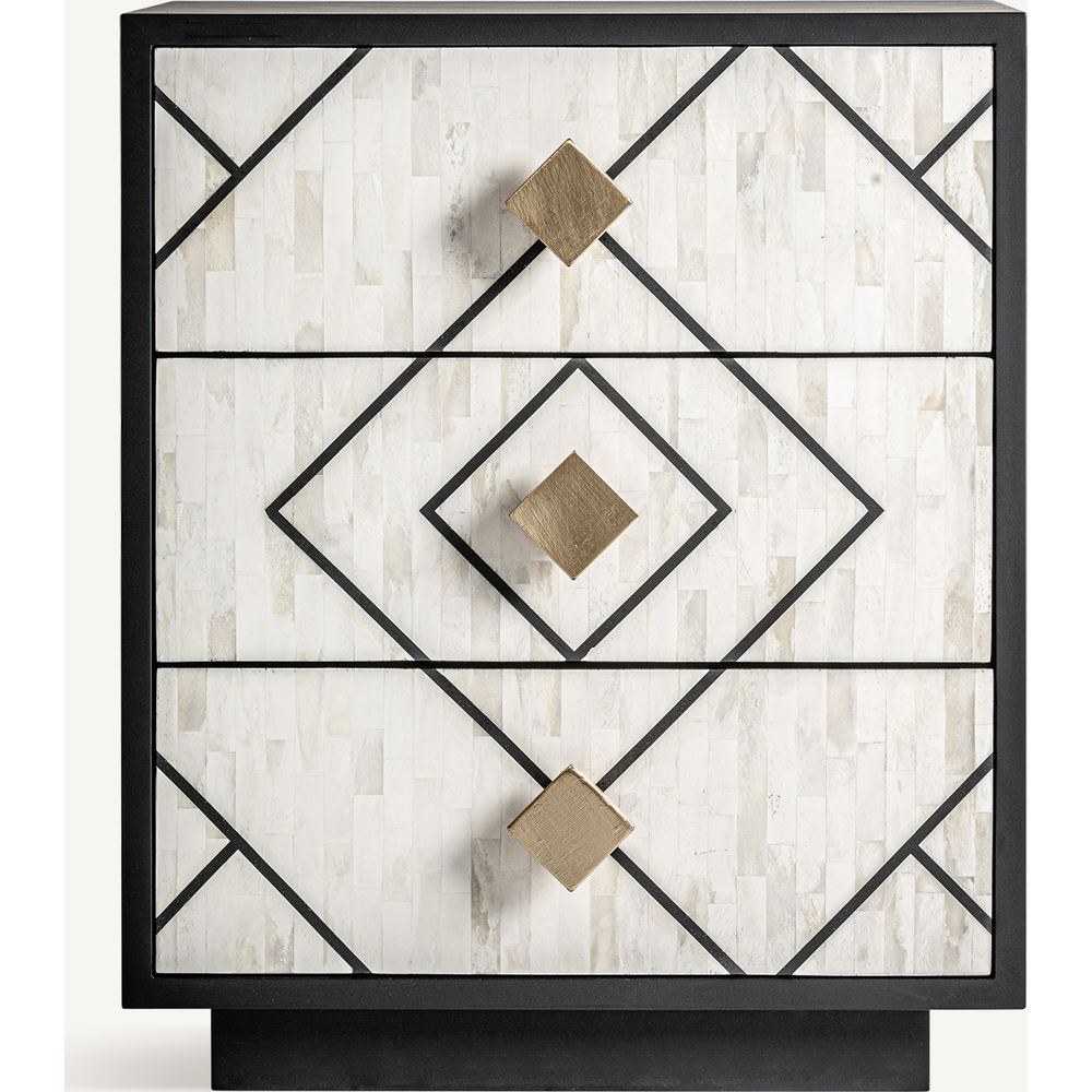 Comodino nero, bianco e oro per camere eleganti e di design