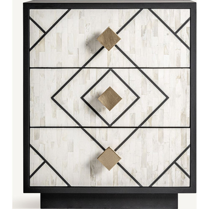 Comodino nero, bianco e oro per camere eleganti e di design