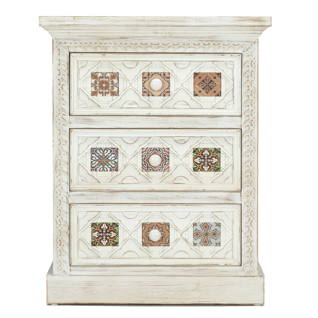 Comodino legno bianco mattonelle