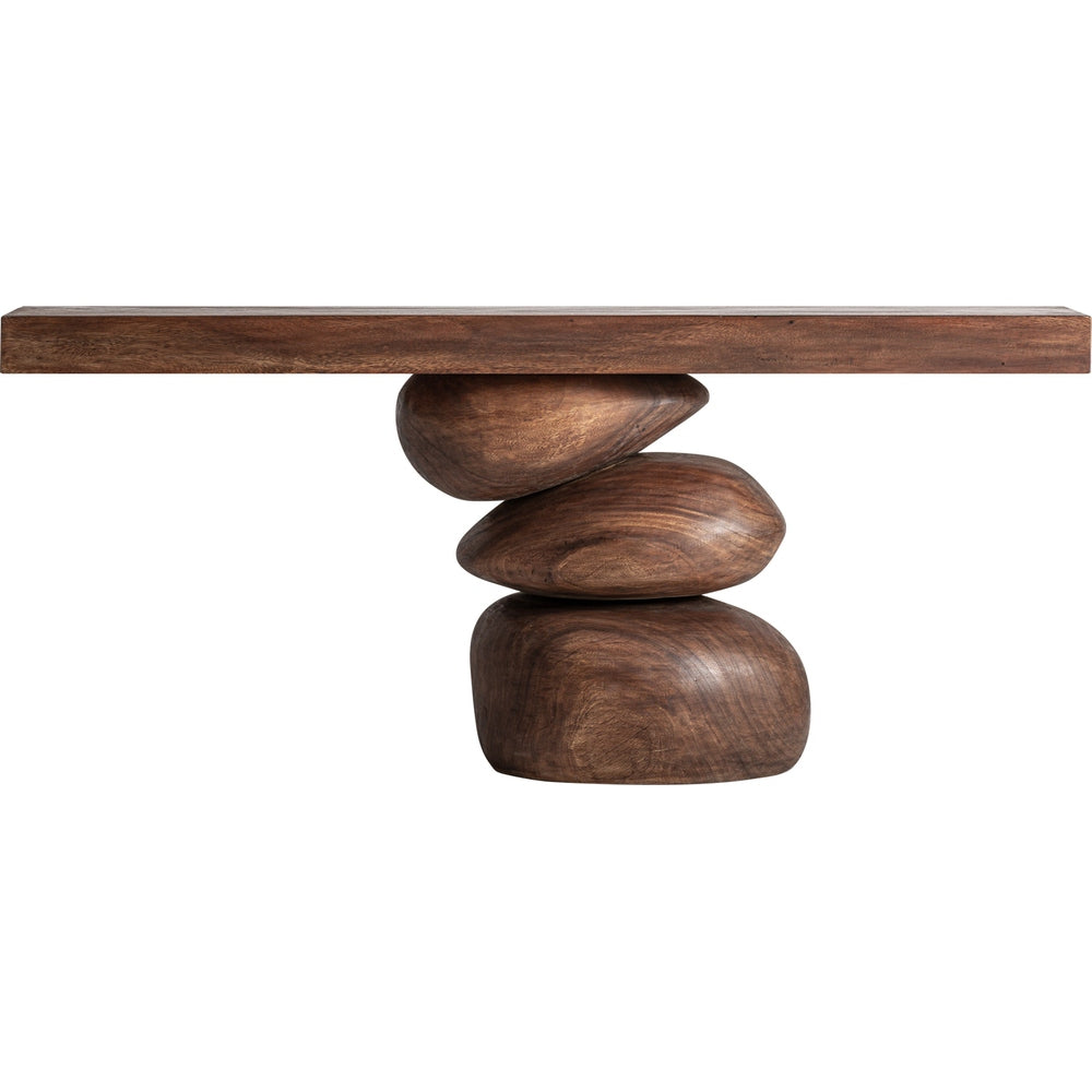 Consolle Organic Luxury in legno di suar con base scultorea effetto pietre impilate.