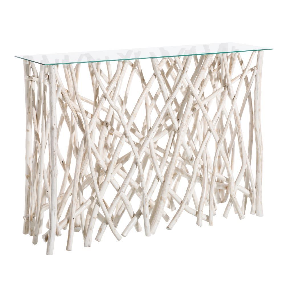 Consolle teak bianco e vetro