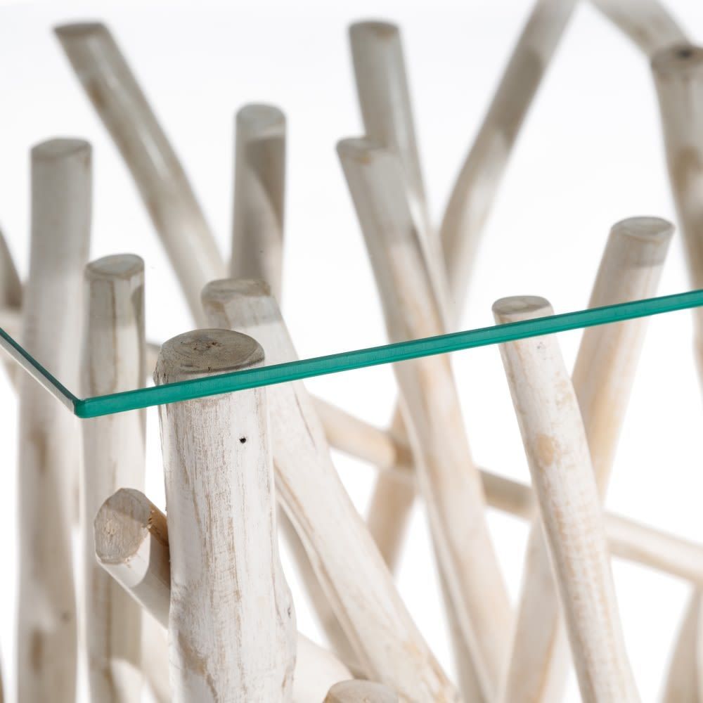 Consolle teak bianco e vetro