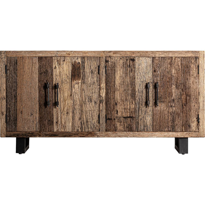 credenza industriale in legno recuperato e metallo per soggiorno moderno