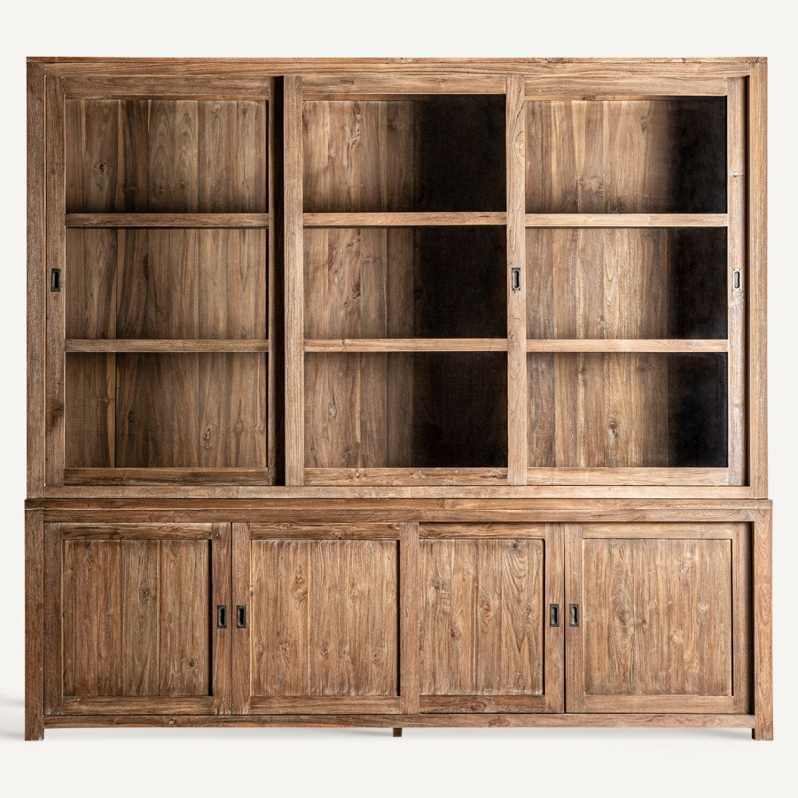 libreria grande teak massello con ante scorrevoli