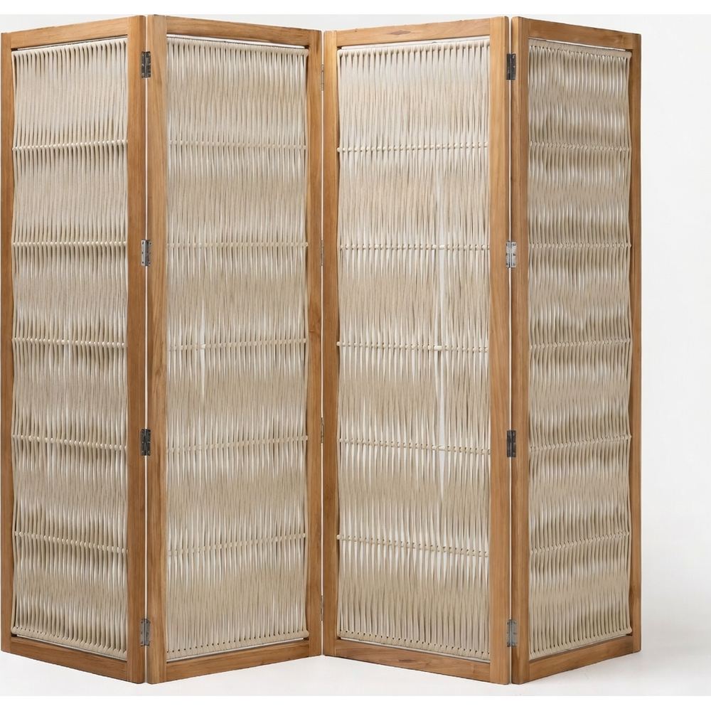 Paravento separè teak e corda Pearl White 4 pannelli Dakota