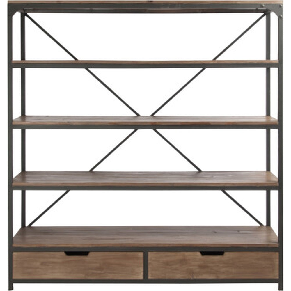 Libreria industrial nera ferro legno naturale