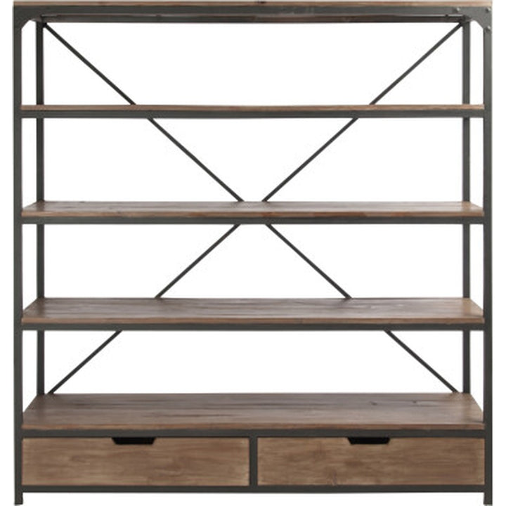 Libreria industrial nera ferro legno naturale