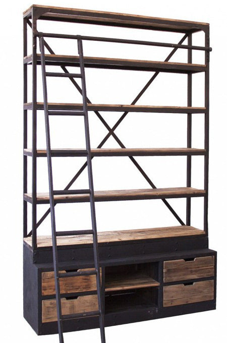 Libreria cassettiera industrial con scala
