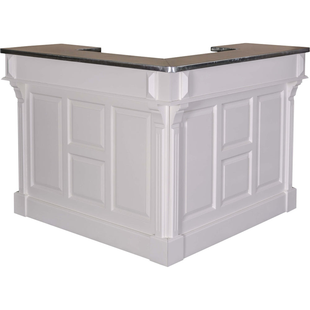 Bancone bar angolare bianco con top in zinco