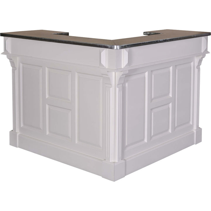 Bancone bar angolare bianco con top in zinco