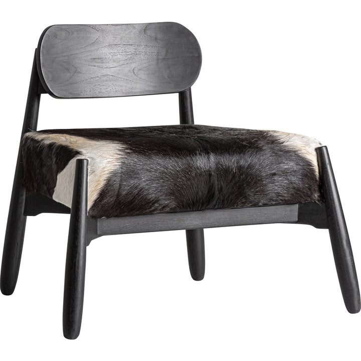 Poltrona Safari Chic in teak nero e pelle bovina naturale con pelo.