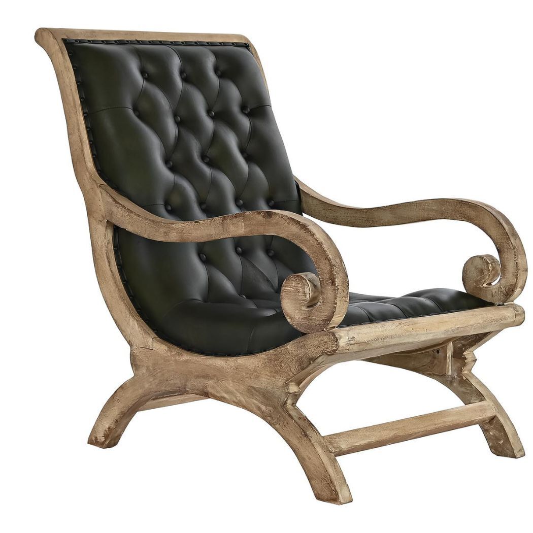 Poltrona vintage legno di mango e pelle