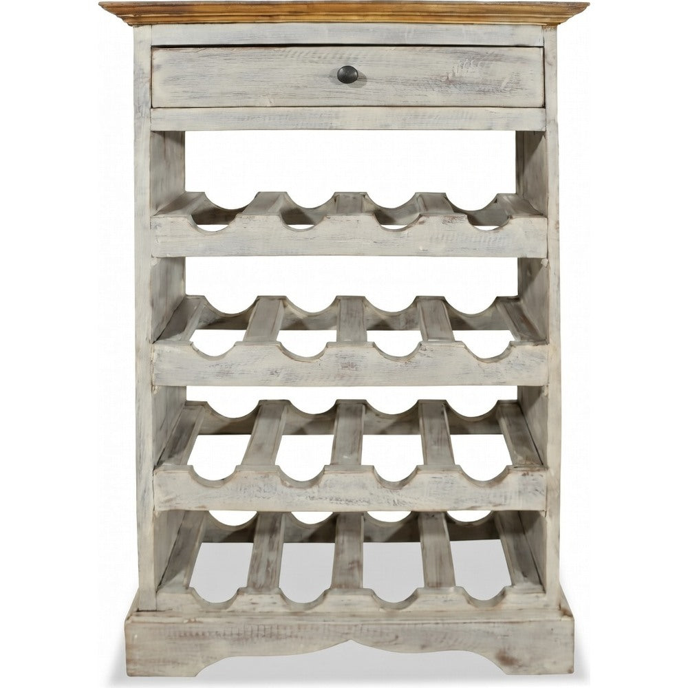 portabottiglie country in legno massello di mogano con base bianco decapato