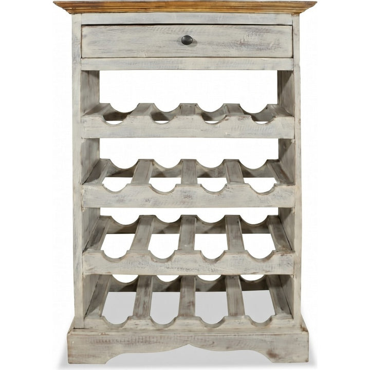portabottiglie country in legno massello di mogano con base bianco decapato