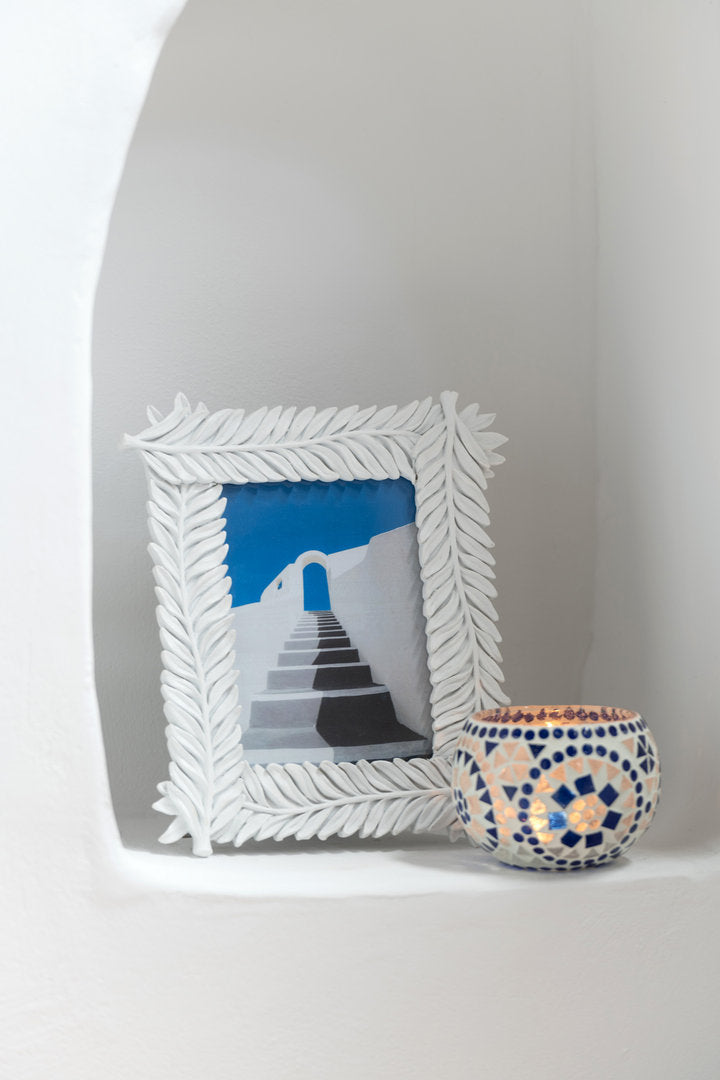 Cornice portafoto piume bianca