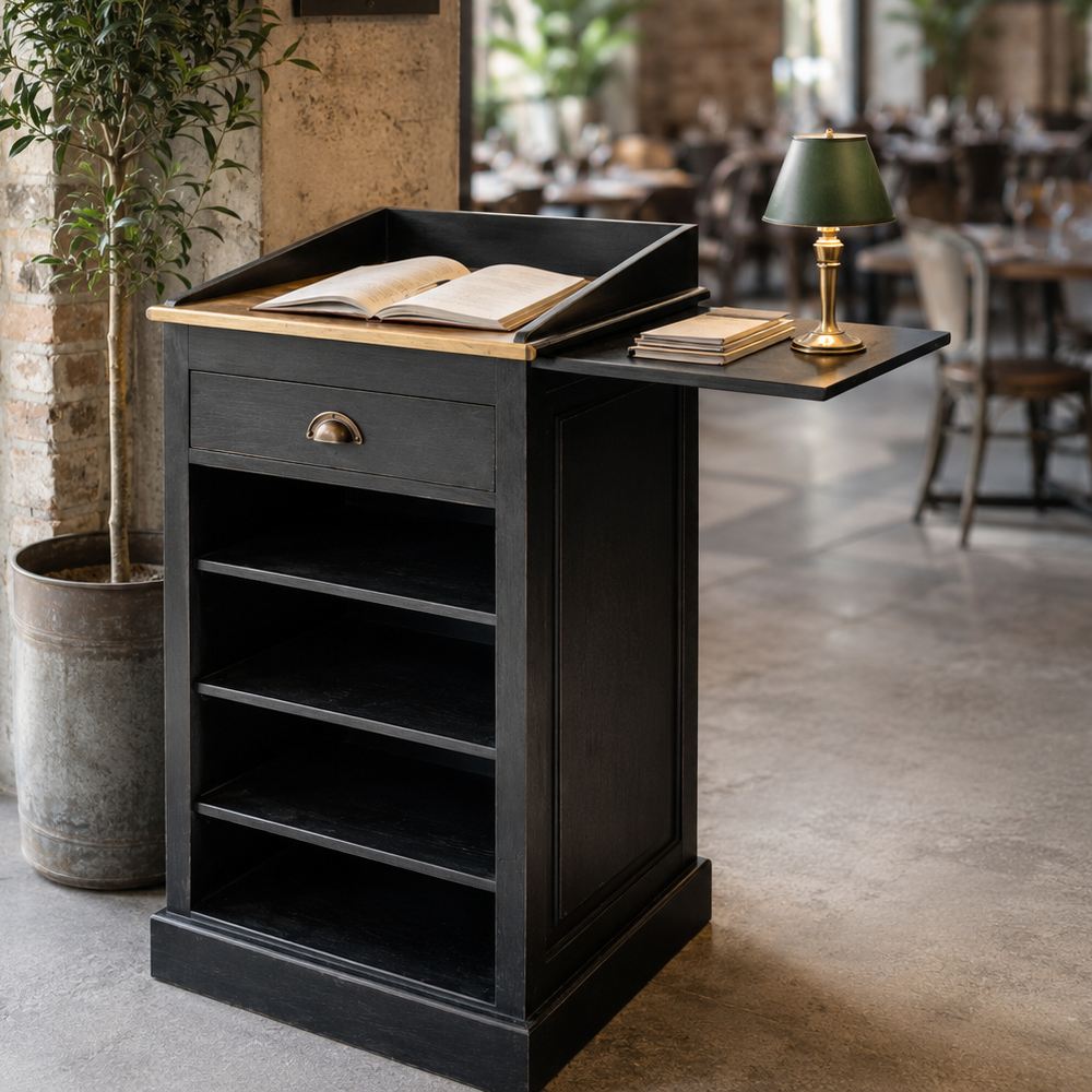 Pulpito per Ristorante Nero con Piano Estraibile