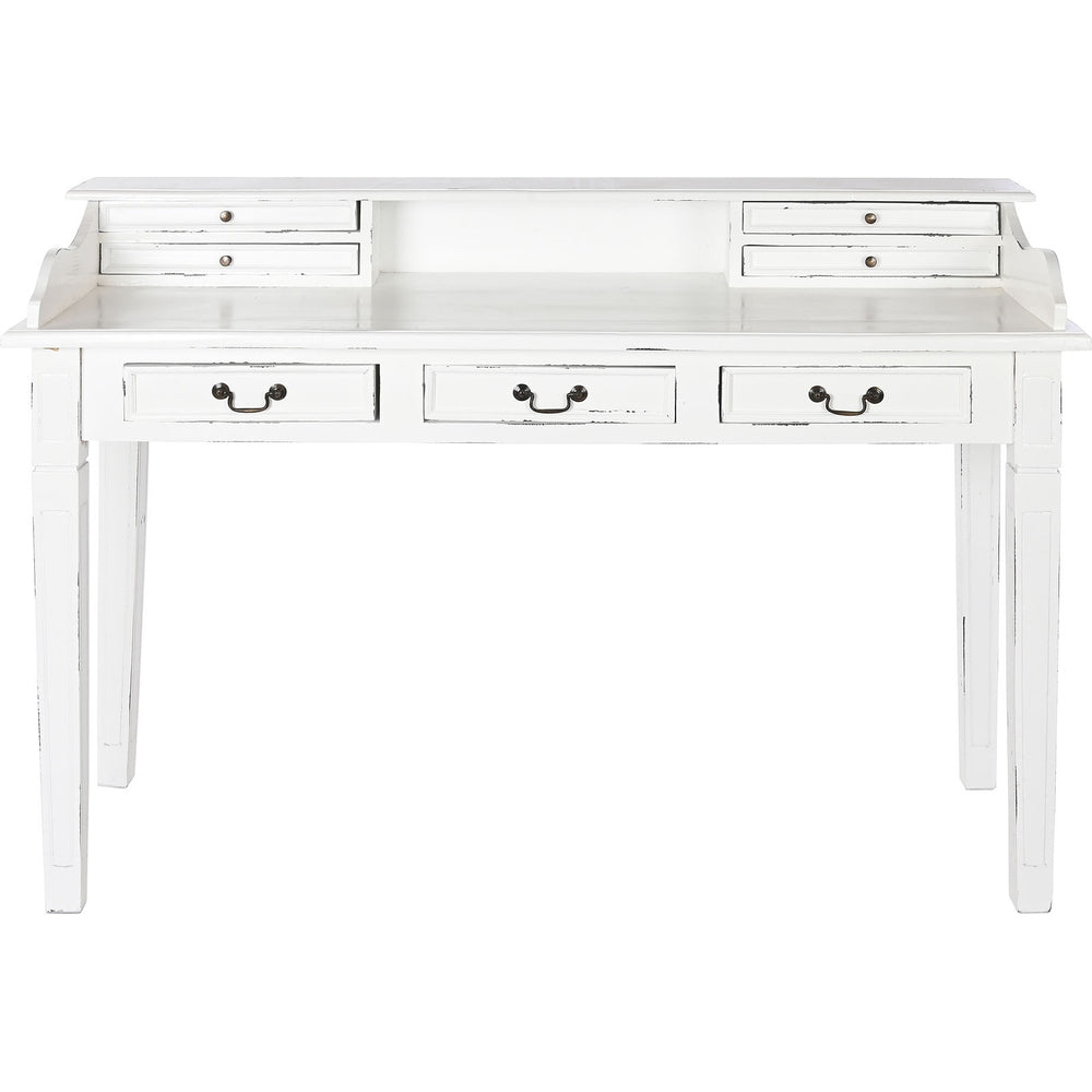 Scrivania shabby chic in legno massello di mogano bianco