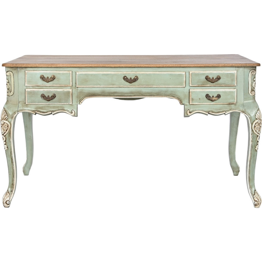 Scrivania coloniale classica in legno massello decapé verde
