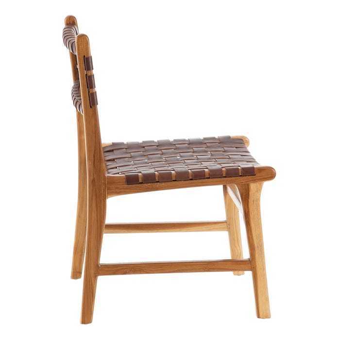Sedia in teak e pelle intrecciata