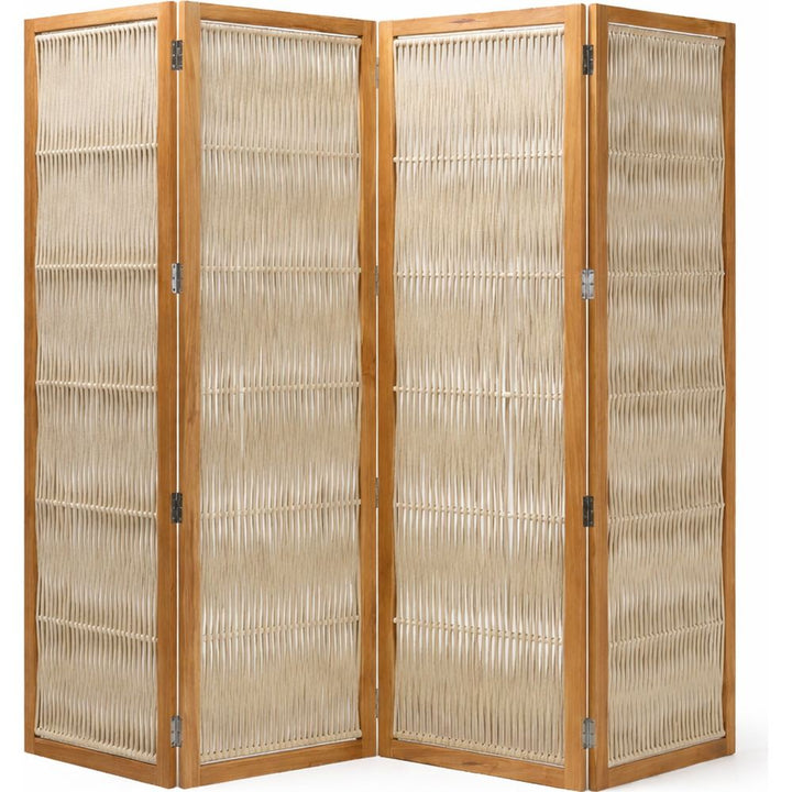 Paravento separè Dakota in teak e corda Pearl White elegante