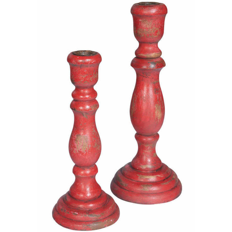 Set 2 portacandele legno rosso