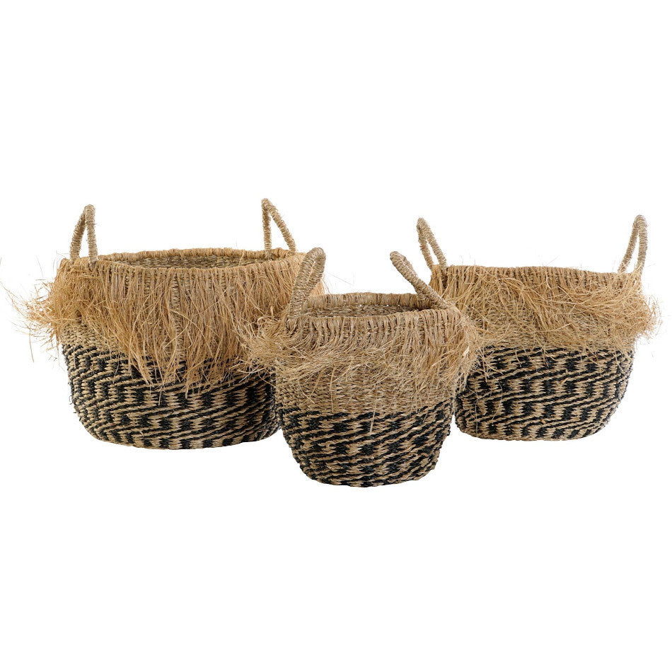 Ceste con frange fibra naturale Set 3 Pz