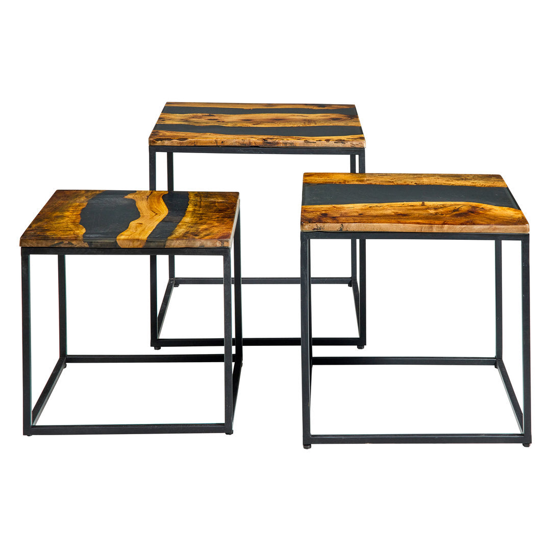 Tavolini industrial inserti resina set 3